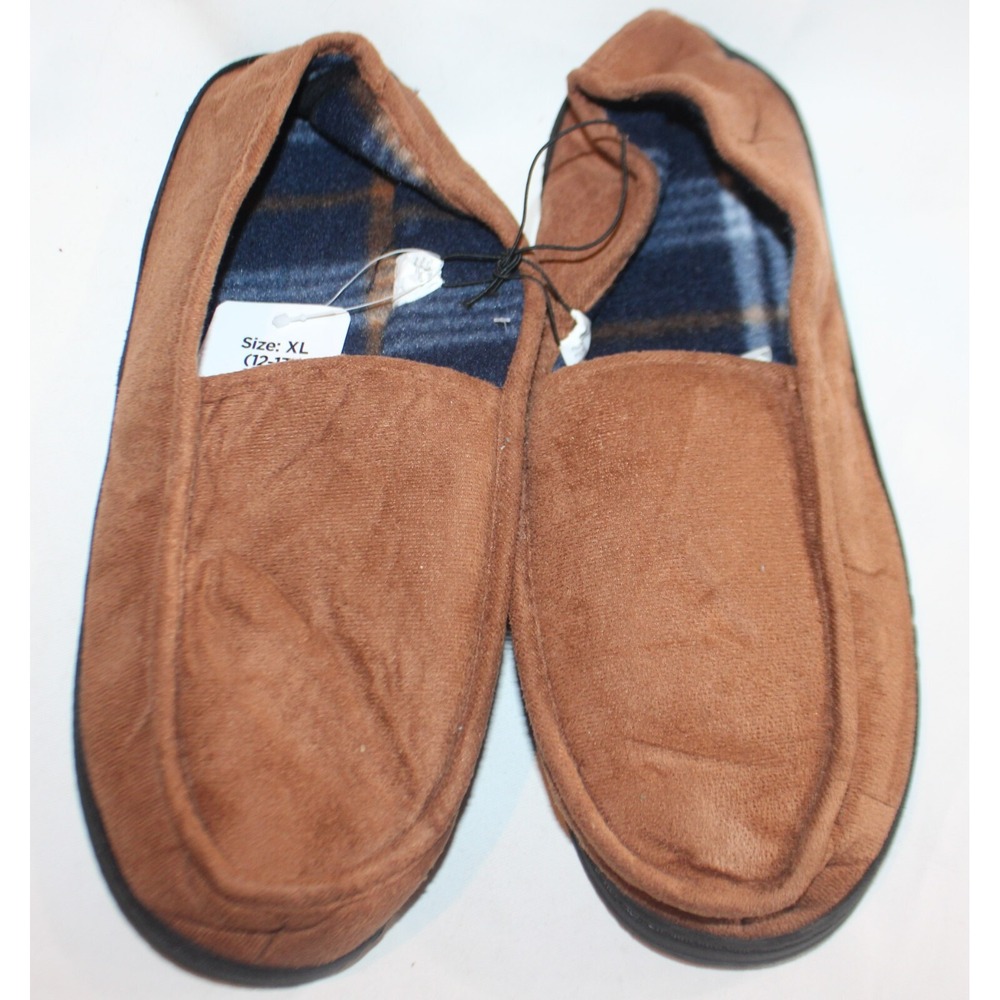 Mission Ridge Men's Brown Faux Slippers Slip On Plaid Lining Size M (9-10)